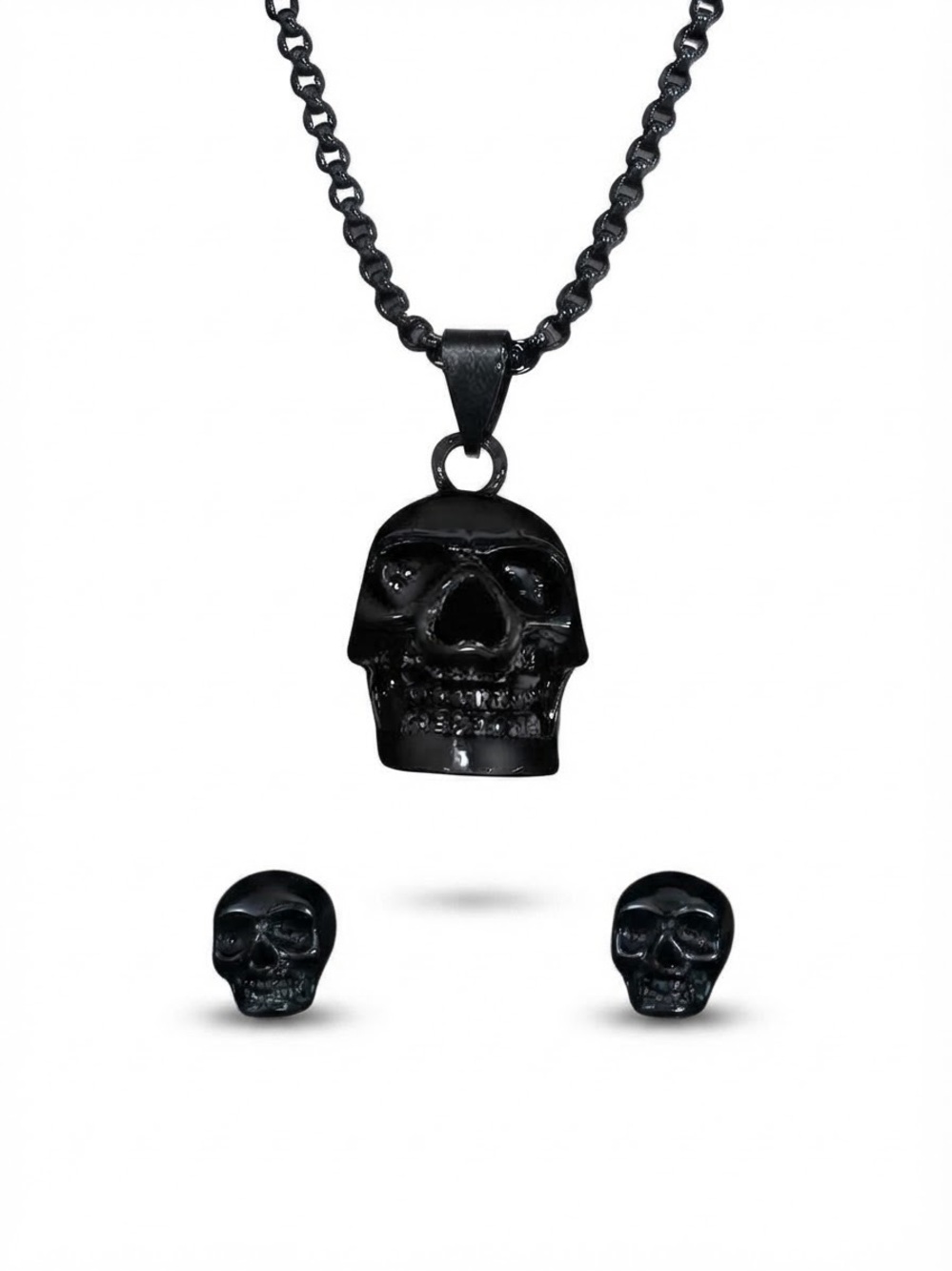 Black Skull Necklace and Stud Earring Set